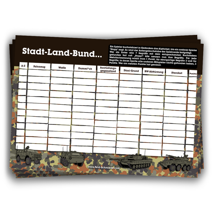 Stadt Land Bund Spielblätter